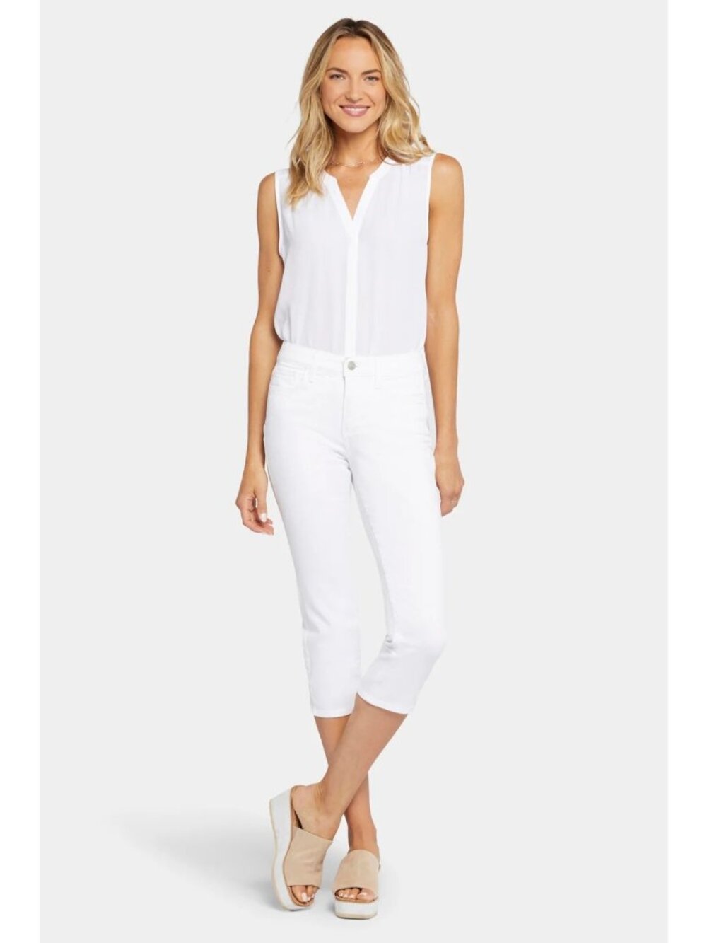 NYDJ Crop Pants Size 18 Curves 360 Fit Slim Straight Side Slits Optic White NEW